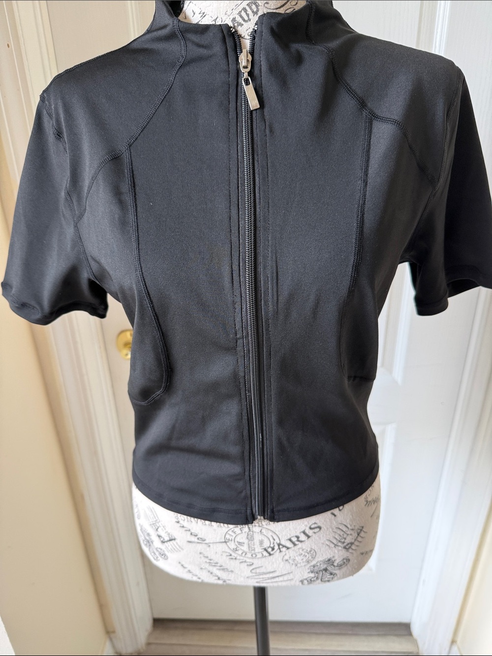 Black Short-Sleeve Zip Bomber Jacket